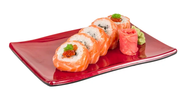 Japanese sushi traditional japanese food.Roll made of salmon, re — Stock Photo, Image