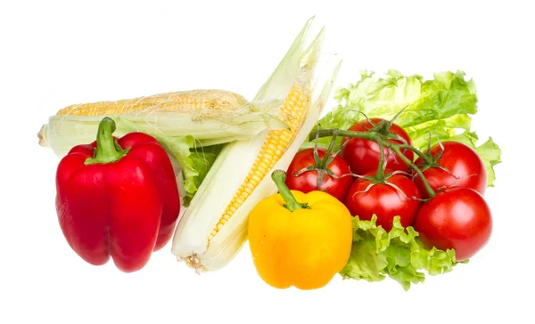 Paprika, sallad, mogen gul majs och tomat — Stockfoto