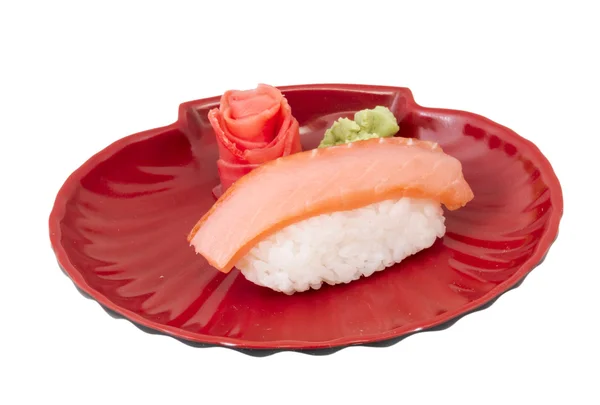 Lachssushi mit weißem Hintergrund — Stockfoto