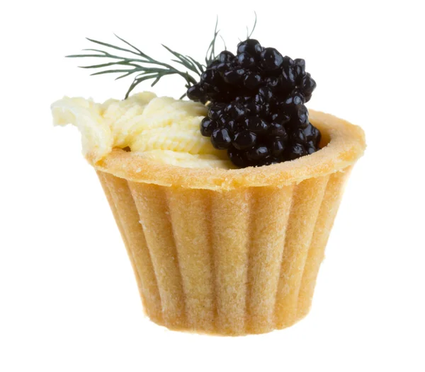 Black caviar canape on white background — Stock Photo, Image