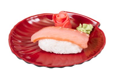 Beyaz arka plan ile Somon suşi