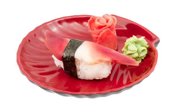 Hokkigai Molusco sushi sobre fundo branco — Fotografia de Stock