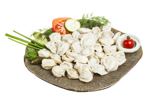 Bowl with traditional russian dish - pelmeni — Stock Photo, Image