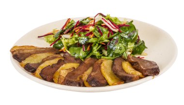 ördek fileto, truffle yağı ile terbiyeli patates püresi incir ve