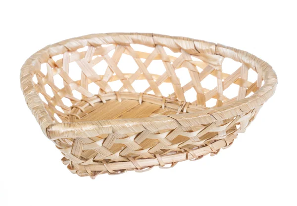 Wickerwork empty yellow breadbasket on white background — Stock Photo, Image