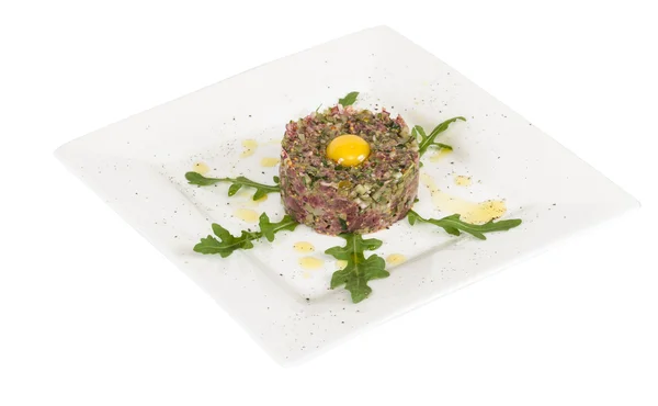 Steak tartare with egg — Stock Photo, Image