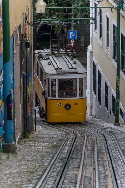 Traditional yellow and red tram — Stock Photo, Image