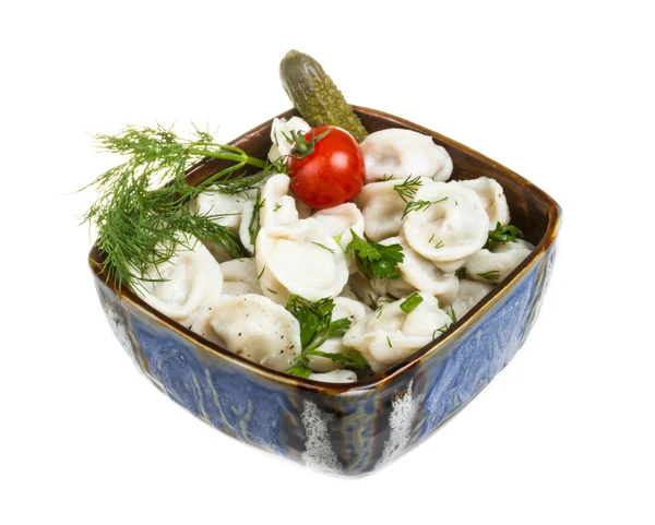 Miska z tradycyjne danie rosyjskie - pelmeni — Zdjęcie stockowe