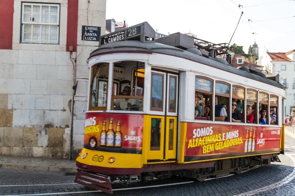 Traditional yellow and red tram — Stock Photo, Image