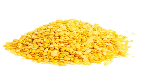 Yellow lentils isolated on white background. Macro shot — Stock Photo, Image