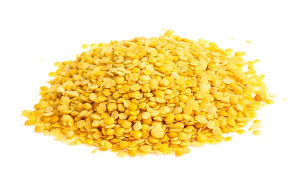 Yellow lentils isolated on white background. Macro shot — Stock Photo, Image