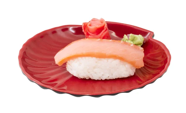 Lachssushi mit weißem Hintergrund — Stockfoto