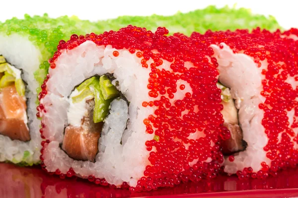 Tobiko Spicy Maki Sushi - Hot Roll with various type of Tobiko ( — Stock Photo, Image