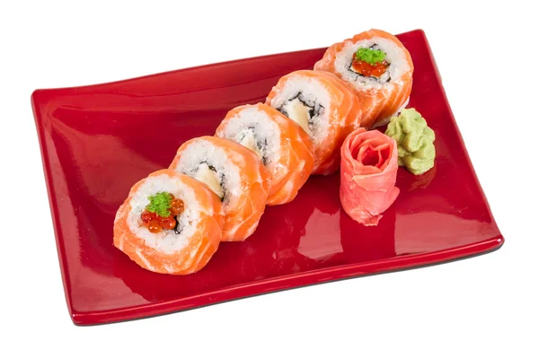 Japanese sushi traditional japanese food.Roll made of salmon, re — Stock Photo, Image