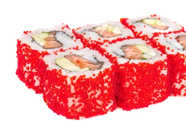 Tobiko pittig maki sushi - hete rollen met verschillende type tobiko ( — Stockfoto