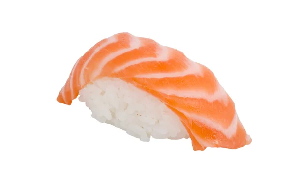 Tournage studio de sushi japonais vaki au saumon sur fond blanc — Photo