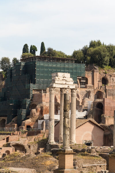 Building ruins and ancient columns in Rome, Italy