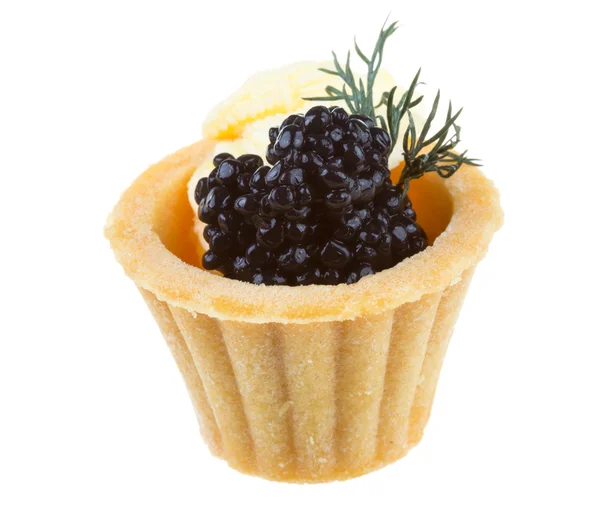 Black caviar canape on white background — Stock Photo, Image