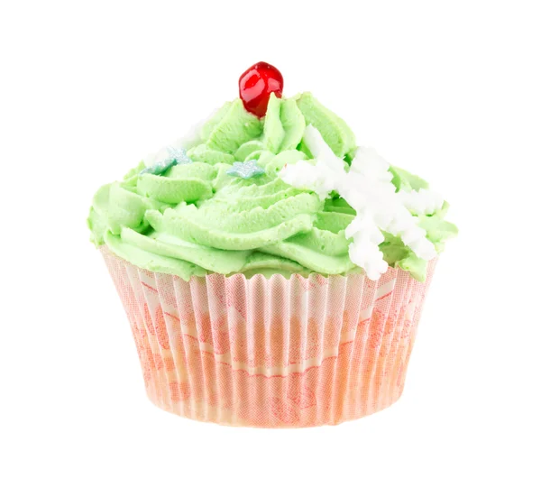 Studio isoliert cremigen grünen Cupcake — Stockfoto