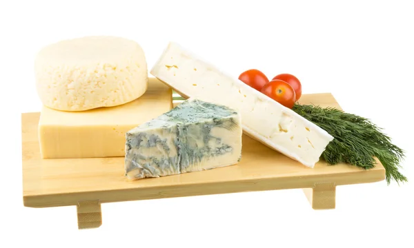 Käsesorten: Ementaler, Gouda, dänischer Blauschimmelkäse und — Stockfoto