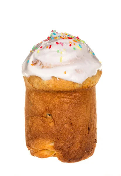 Påsk kaka med glace glasyr och påskägg på vit bakgrund — Stockfoto