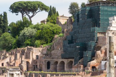 Bina kalıntıları ve antik sütunlar, Roma, İtalya