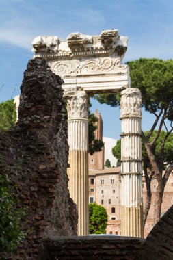 Bina kalıntıları ve antik sütunlar, Roma, İtalya