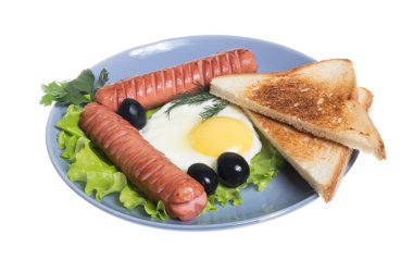 sosis, kızarmış ekmek ve yumurta kahvaltı