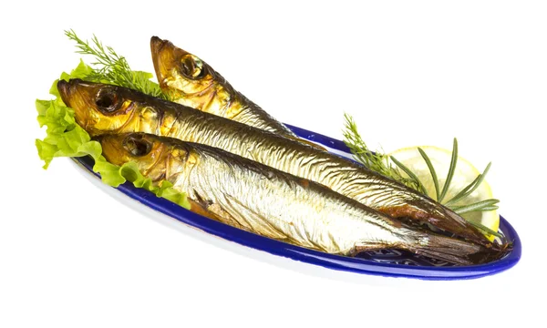 Smoked sprat - appetizing snack — Stock Photo, Image