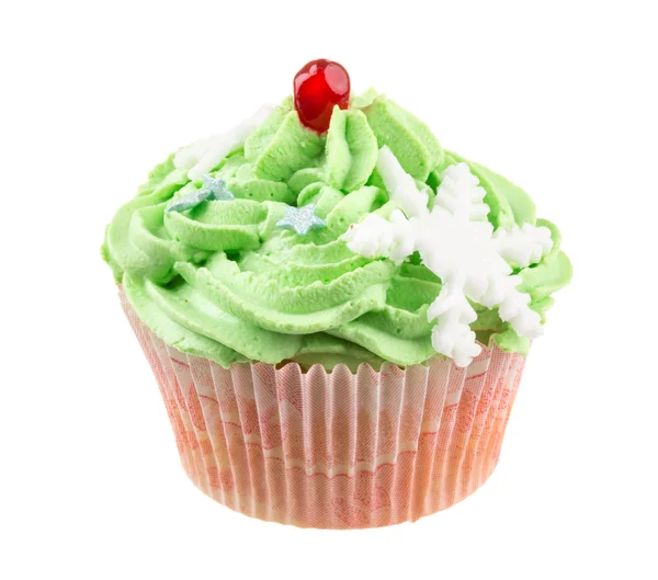 Studio isoliert cremigen grünen Cupcake — Stockfoto
