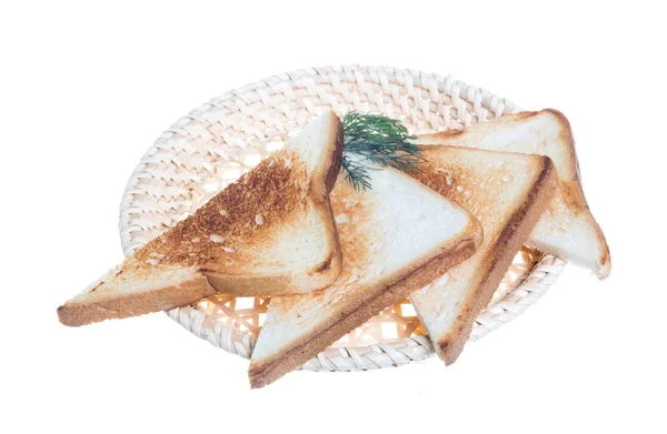 Fette di pane tostato per la prima colazione isolata su bianco studio indietro — Foto Stock