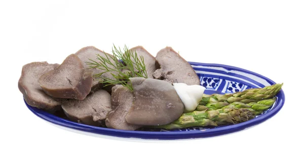 Fillet of pork tongue with asparagus — Stock Photo, Image