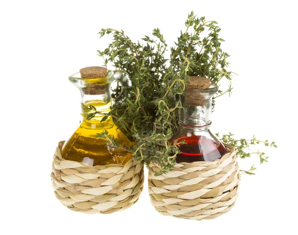 Oil and Vinegar with thyme — Stock Photo, Image