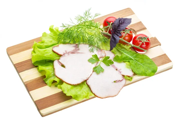 Sausages with salad and basil — Stock Photo, Image