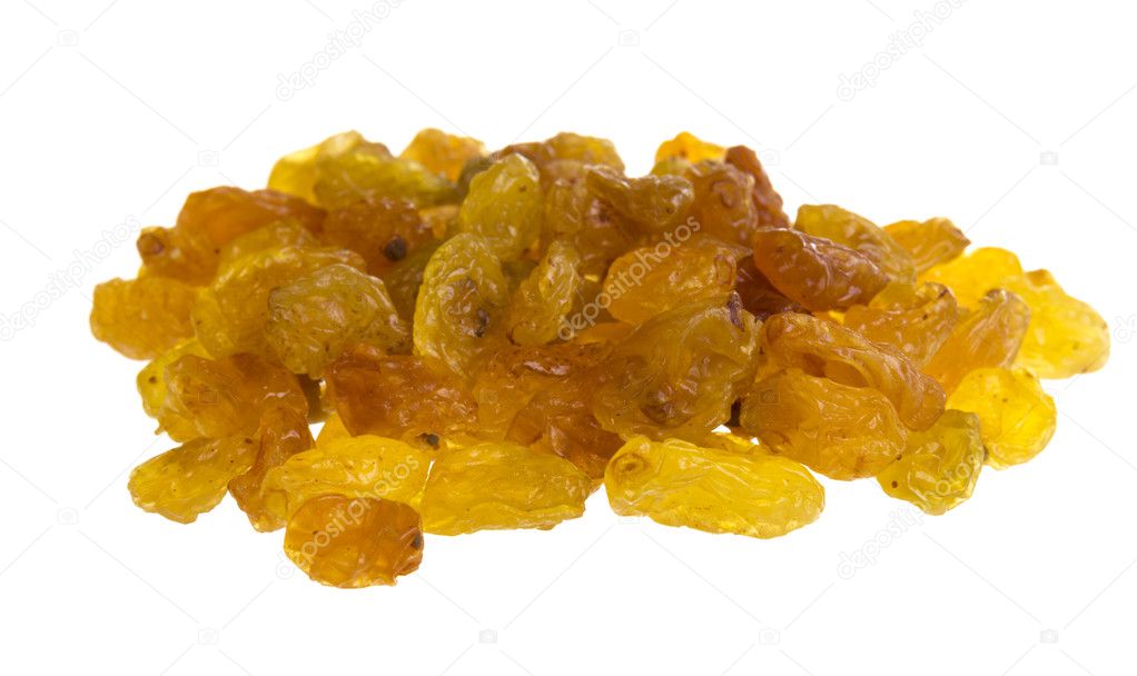 Golden raisins over white