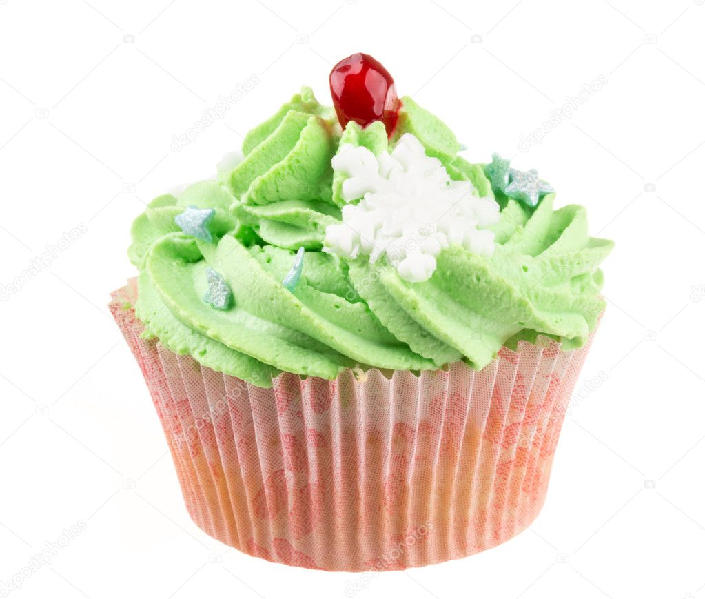 Studio isolated creamy green cupcake