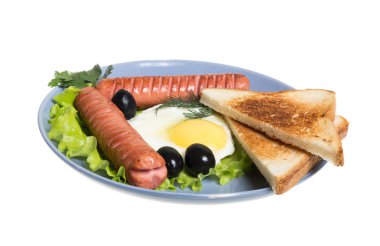 sosis, kızarmış ekmek ve yumurta kahvaltı