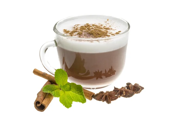 Kawa z mlekiem i cynamon — Zdjęcie stockowe