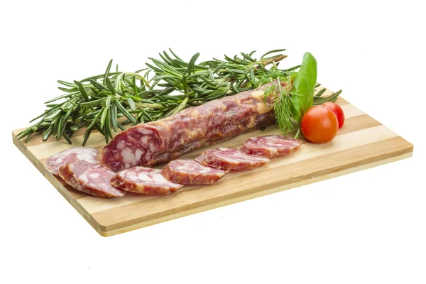 Salami con romero, albahaca y tomate —  Fotos de Stock