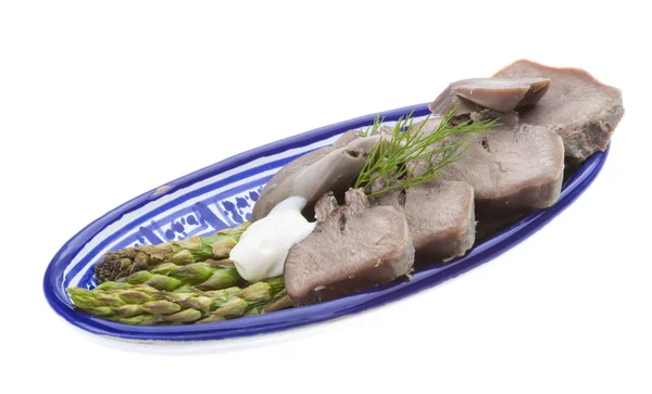 Fillet of pork tongue with asparagus — Stock Photo, Image