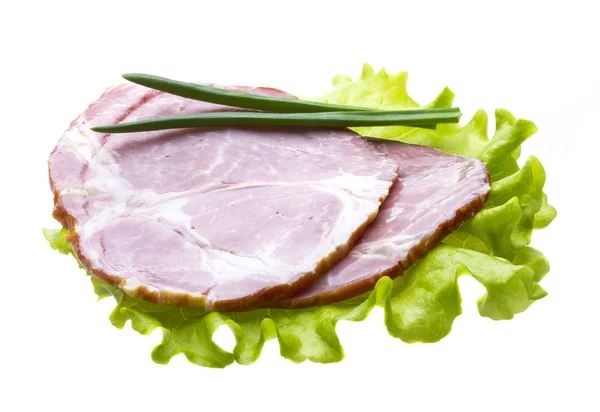 Jambon salata yaprakları ile — Stok fotoğraf