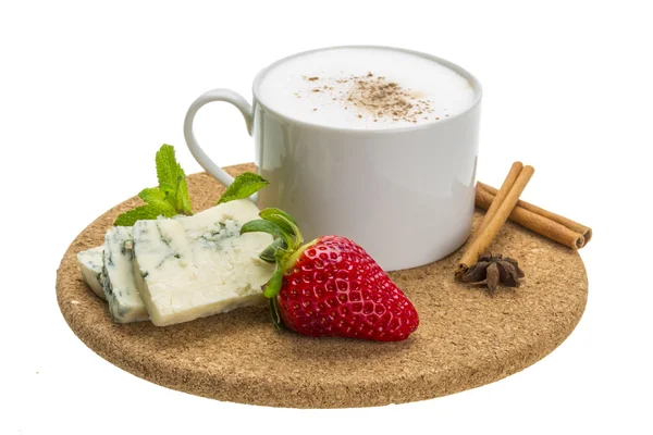 Kávé, sajttal és eper — Stock Fotó