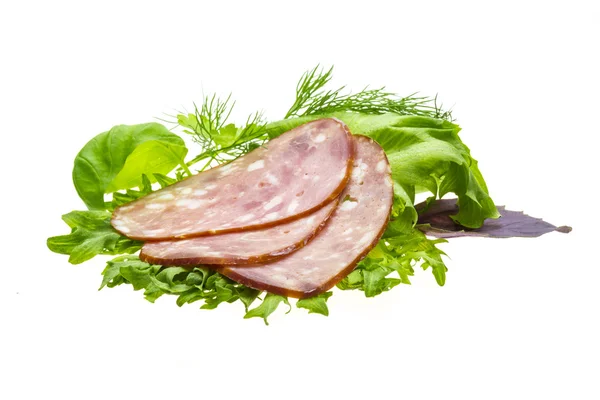 Worst met salade en basilicum — Stockfoto