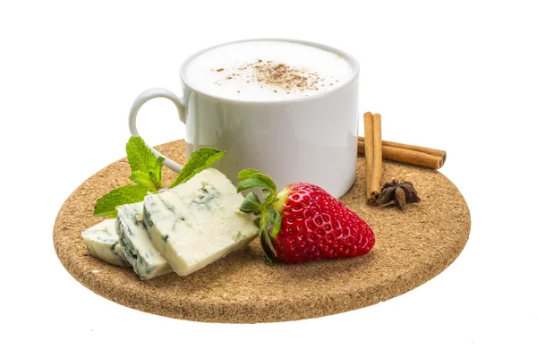 Coffee with cheese and strawberry — Stock Photo, Image