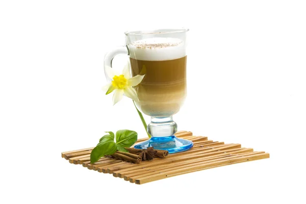 Coffee Late with Flower, mint, star-anise and cinnamon — Stock Photo, Image