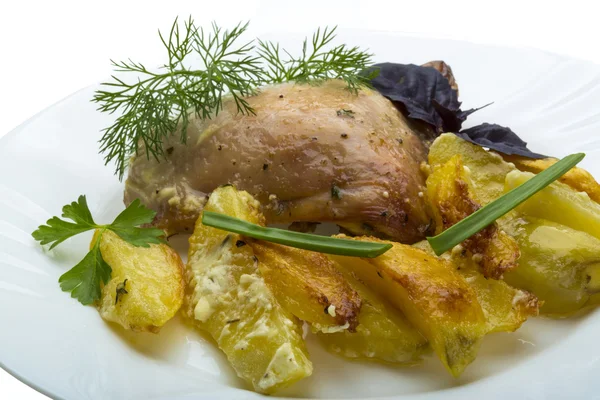 Fried chicken with potato — Stock Photo, Image