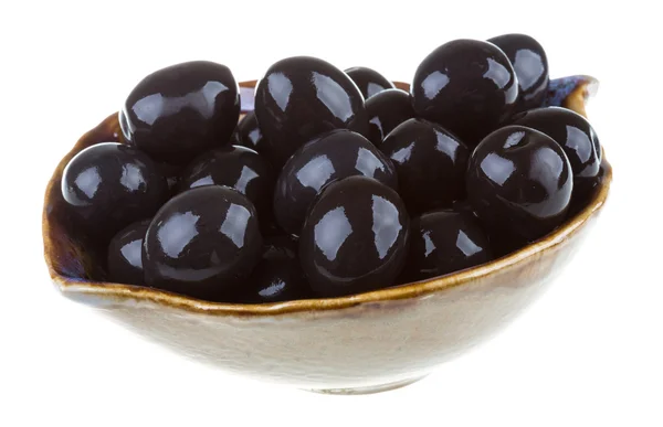 Olives black watered with olive oil in a bowl — Stock Photo, Image