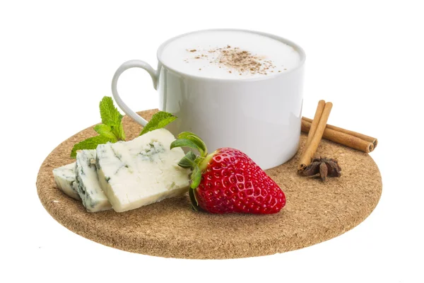 Coffee with cheese and strawberry — Stock Photo, Image