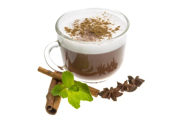 Coffee with milk and cinnamon — Stock Photo, Image