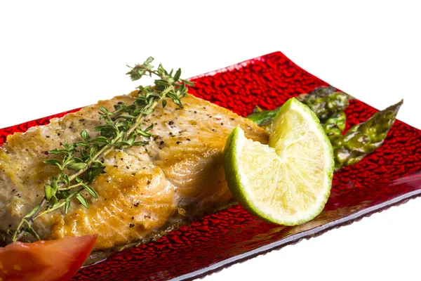 Grilled salmon with asparagus — Stock Photo, Image